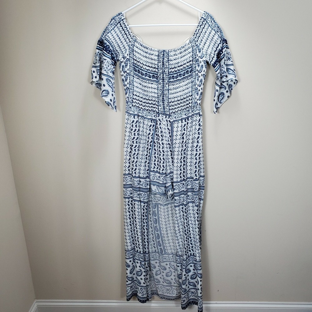 True Craft desert dreams blue white off shoulder Maxi dress w shorts NWT L